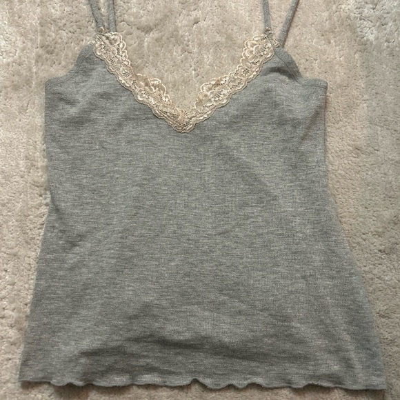 Free People Tops - Free People Lace-Trim Camisole Babydoll Tank Top - Gray